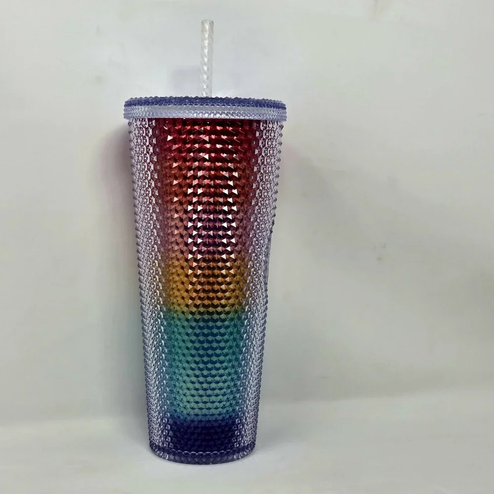 NEW Starbucks Venti Tumbler Studded Rainbow Stripe Pride Diamond Cold‎ Cup 24oz